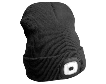 Gorro con linterna de 180 lm, recargable, USB, talla universal, algodón/PE, negro