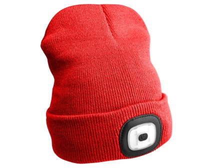 Gorro con linterna de 180 lm, recargable, USB, talla universal, algodón/PE, rojo