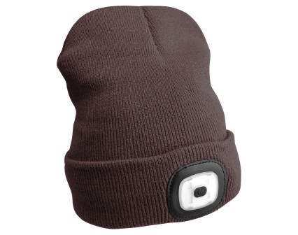 Gorro con linterna de 180 lm, recargable, USB, talla universal, algodón/PE, marrón