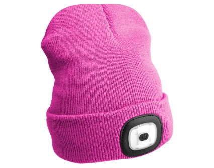 Gorro con linterna de 180 lm, recargable, USB, talla universal, algodón/PE, rosa