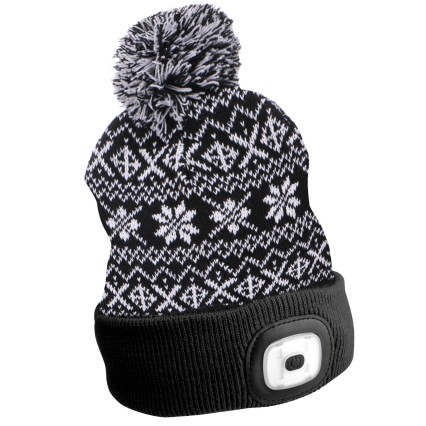 Gorro con linterna de 180 lm, recargable, USB, talla universal, algodón/PE, invierno negro