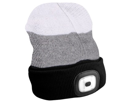 Gorro con linterna de 180 lm, recargable, USB, talla universal, algodón/PE, negro/gris/blanco