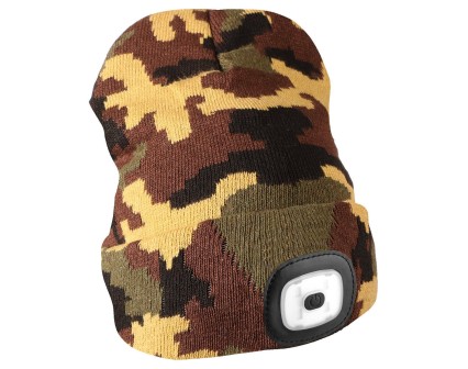 Gorro con linterna de 180 lm, recargable, USB, talla universal, algodón/PE, camuflaje