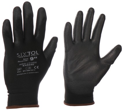 Guantes de trabajo de poliéster, medio recubiertos de poliuretano GLOVE PE-PU 9, negro, talla 9