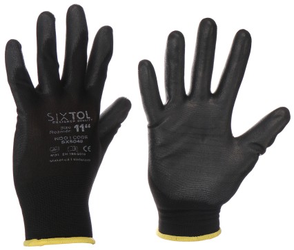 Guantes de trabajo de poliéster, medio recubiertos de poliuretano GLOVE PE-PU 11, negro, talla 11