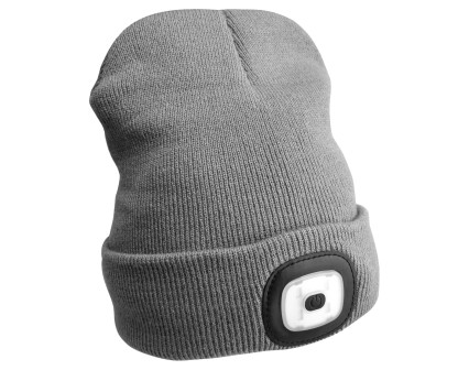 Gorro con linterna de 180 lm, recargable, USB, talla universal, algodón/PE, gris claro