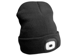 Gorro con linterna de 180 lm, recargable, USB, talla universal, algodón/PE, negro