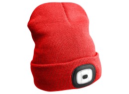 Gorro con linterna de 180 lm, recargable, USB, talla universal, algodón/PE, rojo