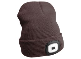 Gorro con linterna de 180 lm, recargable, USB, talla universal, algodón/PE, marrón