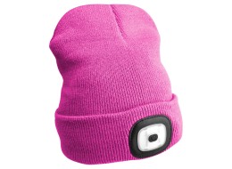 Gorro con linterna de 180 lm, recargable, USB, talla universal, algodón/PE, rosa