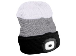 Gorro con linterna de 180 lm, recargable, USB, talla universal, algodón/PE, negro/gris/blanco