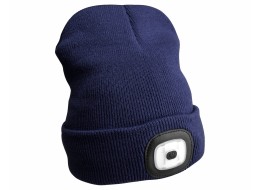 Gorro con linterna de 180 lm, recargable, USB, talla universal, algodón/PE, azul