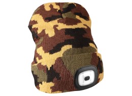 Gorro con linterna de 180 lm, recargable, USB, talla universal, algodón/PE, camuflaje