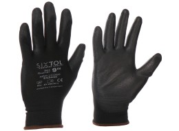 Guantes de trabajo de poliéster, medio recubiertos de poliuretano GLOVE PE-PU 9, negro, talla 9