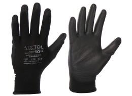 Guantes de trabajo de poliéster, medio recubiertos de poliuretano GLOVE PE-PU 10, negro, talla 10