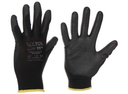 Guantes de trabajo de poliéster, medio recubiertos de poliuretano GLOVE PE-PU 11, negro, talla 11