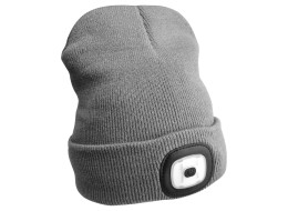 Gorro con linterna de 180 lm, recargable, USB, talla universal, algodón/PE, gris claro